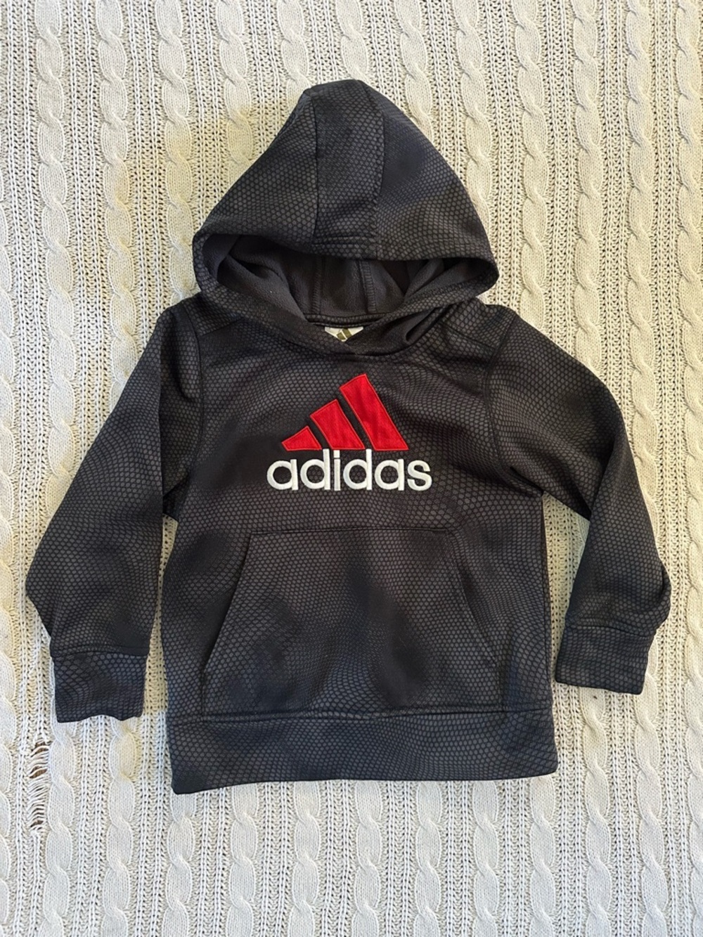 adidas Black Hoodie with Red Logo for Kids - Pullover Sweatshirt